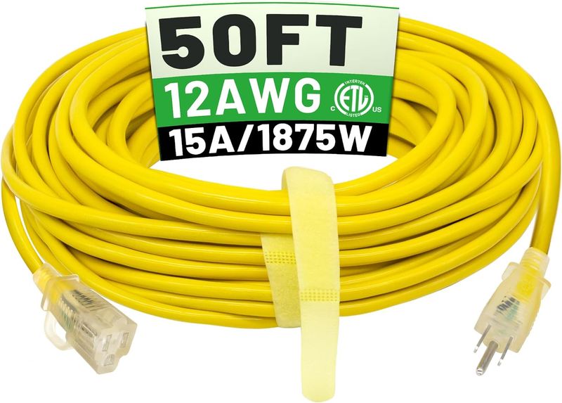 50 ft Outdoor Extension Cord 12/3 Yellow - Image 2