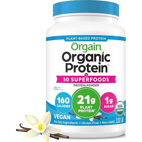 Orgain Organic Vegan 21g Protein + Superfoods Powder, Vanilla Bean, 2.02lb | Plant ...