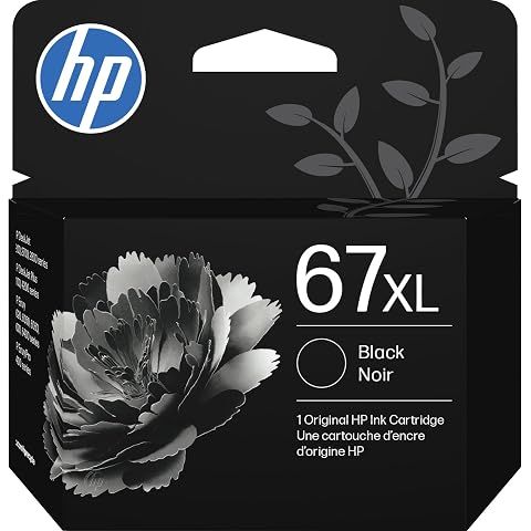 HP 67XL Black High-Yield Ink Cartridge | Works with DeskJet 1255, 2700, 4100, Envy ...