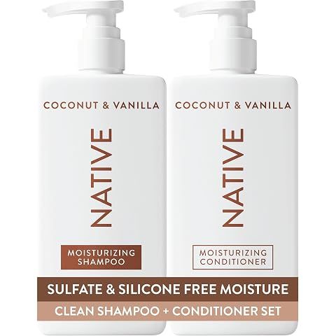 Native Shampoo and Conditioner Set | Sulfate Free, Paraben Free, Dye Free, with Naturally Derived Clean Ingredients| 16.5 oz (Coconut & Vanilla, Moisturizing), 2, 1.3 ounces