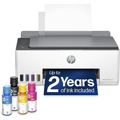 HP Smart Tank 5101 Wireless All-in-One Refillable Printer, Scanner, Copier with 2 Y...