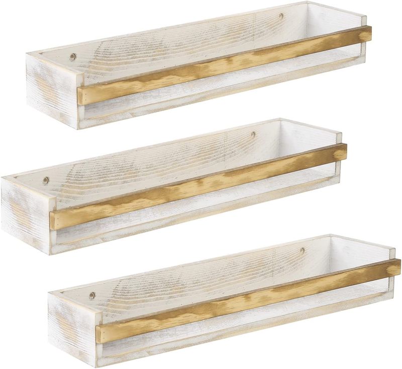 MyGift Whitewashed Wood Spice Rack Shelves - Image 5
