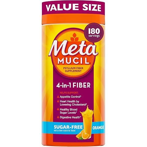 Metamucil 4-in-1 Psyllium Husk GLP-1 Friendly Fiber Supplement, Sugar-Free, 180 tea...