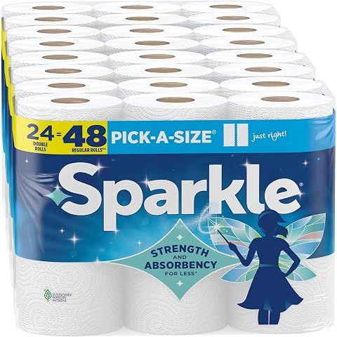 Sparkle Pick-A-Size Paper Towels, 24 Double Rolls (2,640 Sheets Total) - Strong 2-P...