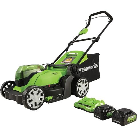 Greenworks 48V (24V x 2) 17in Push Lawn Mower, (2) 4.0 Ah Batteries Kit