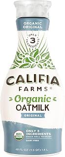 Califia Farms Organic Original Oat Milk, 48 Oz, Dairy Free, Plant Based, Vegan, Non GMO, USDA Organic Milk