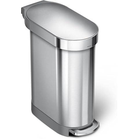 simplehuman 45 Liter / 12 Gallon Slim Hands-Free Kitchen Step Trash Can, Brushed St...