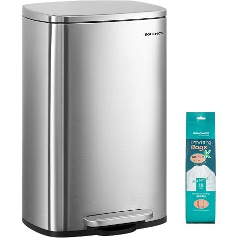 SONGMICS 13 Gallon (50 L) Trash Can, Stainless Steel, Step-On Pedal | Kitchen Garba...