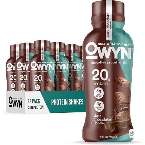 OWYN Only What You Need Plant Based Protein Shake, Dark Chocolate, 20g Vegan Protein from Organic Pumpkin seed, Flax, Pea Blend, Omega-3, Prebiotic supplements, Gluten and Soy-Free, (12 Pack)