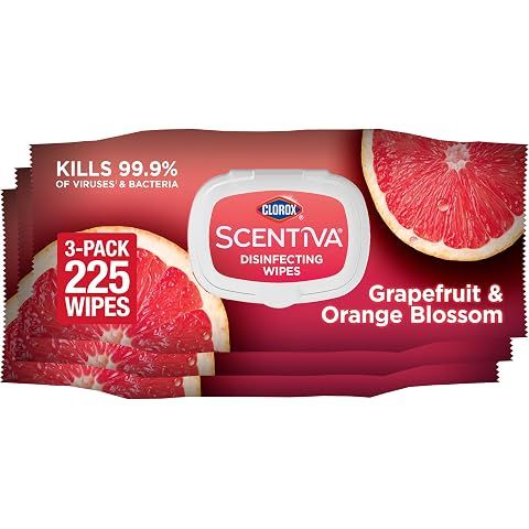 Clorox Scentiva Wipes, Bleach Free Cleaning Wipes, Household Essentials, Tahitian Grapefruit Splash, 75 Count (Pack of 3)