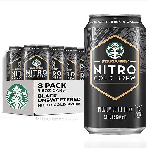 Starbucks - RTD Coffee Nitro Cold Brew, Black Unsweetened, 9.6 fl oz Cans (8 Pack),...