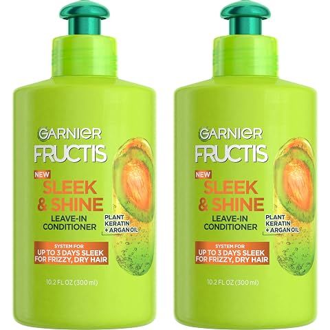 Garnier Fructis Sleek & Shine Leave-In Conditioner Cream, Anti-Frizz Hair Treatment...