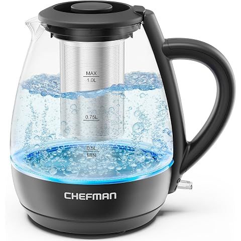 Chefman Electric Kettle with Tea Infuser, Compact 1L (4 Cups), 1500W, Removable Lid...
