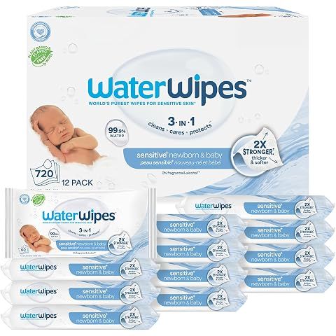 WaterWipes Sensitive+ Newborn & Baby Wipes, 3-In-1 Cleans, Cares, Protects, 99.9% W...
