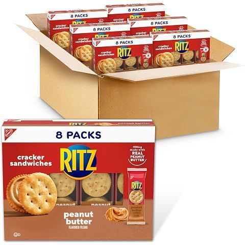RITZ Peanut Butter Sandwich Crackers, 4g Protein, 48 Snack Packs | Lunch Snacks, 6 ...