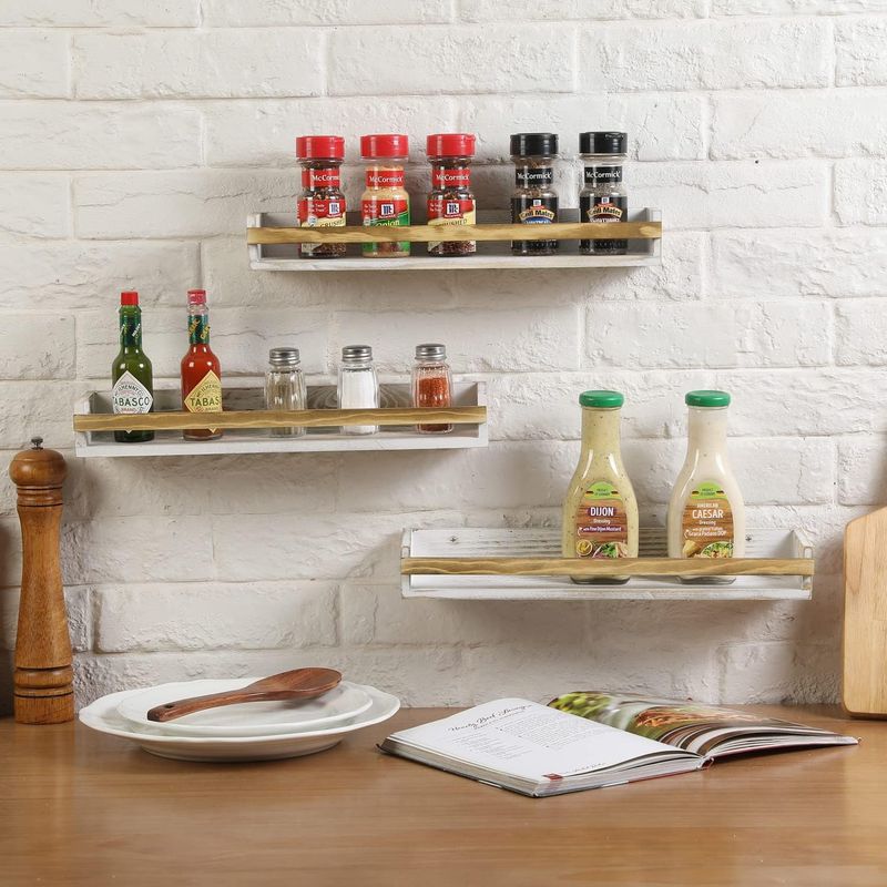 MyGift Whitewashed Wood Spice Rack Shelves - Image 4