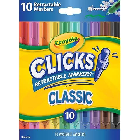 Crayola Clicks Retractable Tip Markers (10ct), Washable Cone Tip Art Marker Set, Cu...
