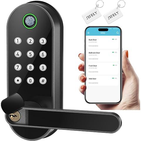 Fingerprint Smart Door Lock with Handle & Keypad – Bluetooth Keyless Entry for Fron...