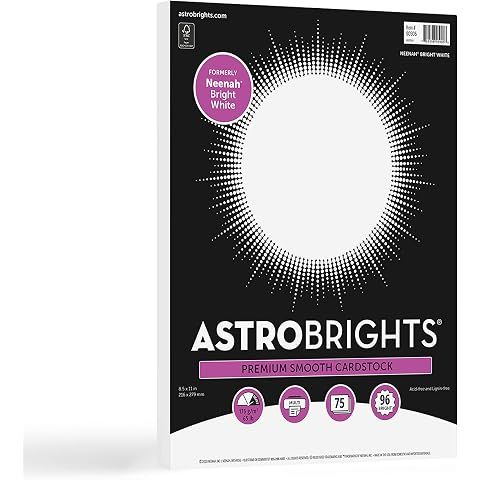 Astrobrights/Neenah Bright White Cardstock, 8.5" x 11", 65 lb, 75 Sheets | 96 Brigh...