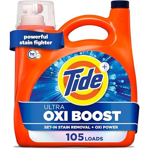 Tide Ultra Oxi Boost Liquid Laundry Detergent, 148 fl oz, 105 Loads, Advanced Stain...