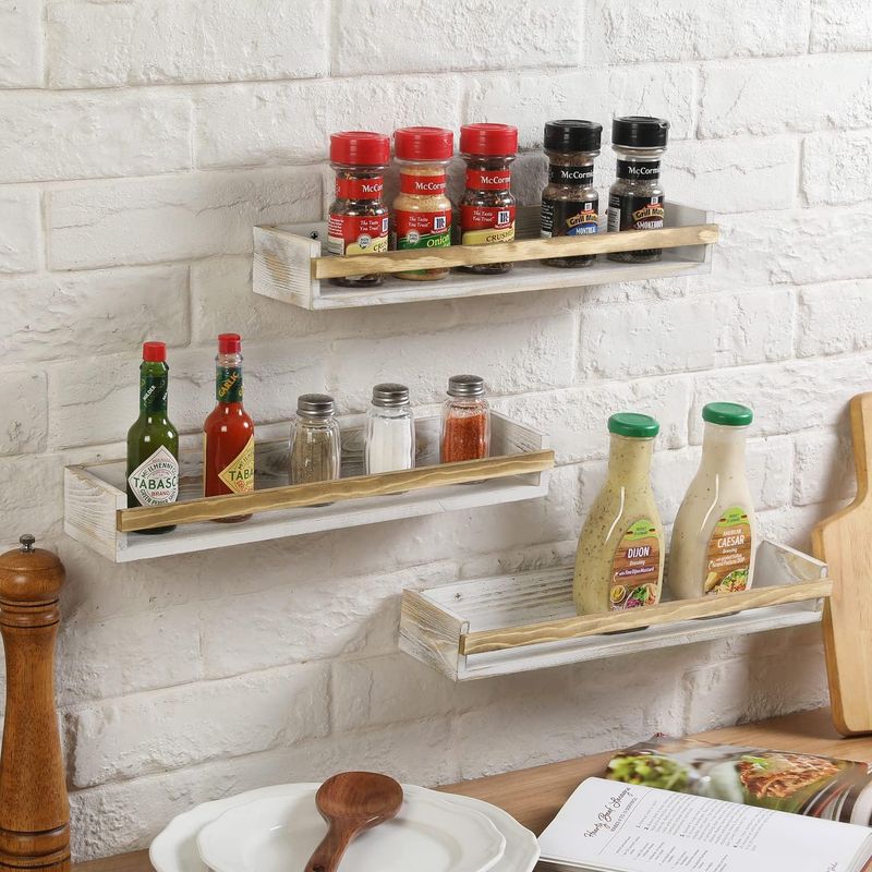 MyGift Whitewashed Wood Spice Rack Shelves - Image 3