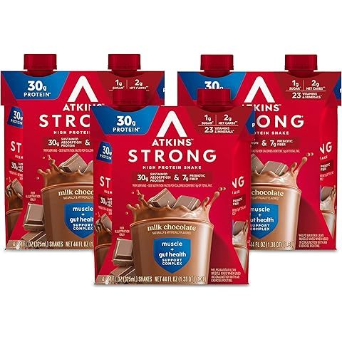 Atkins Strong High Protein Shake, Milk Chocolate Flavored, 12 Count | 30g Protein, ...