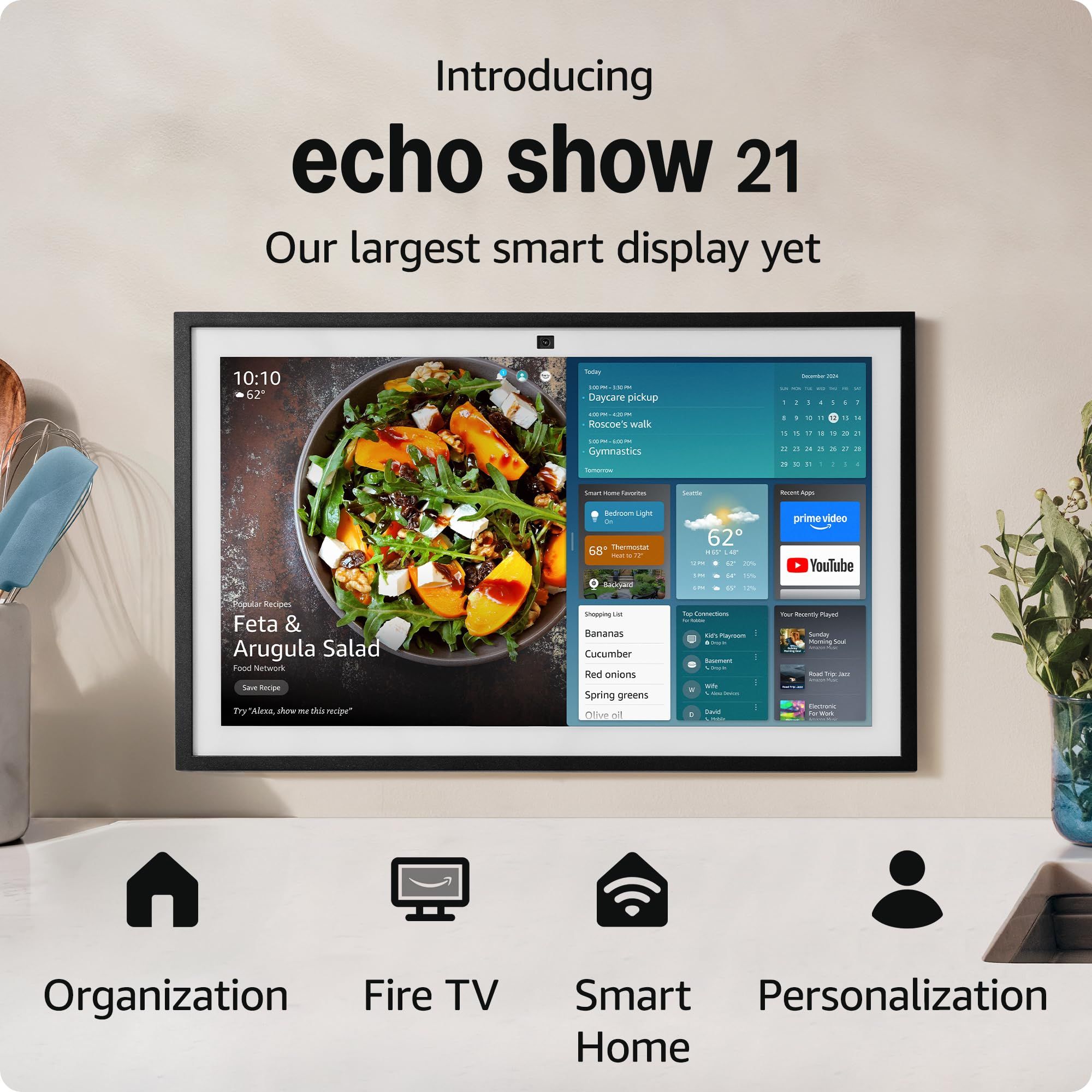Amazon Echo Show 21 (newest model), Full HD 21" kitchen hub for home organization, with built-in Fire TV and Alexa 21-inch