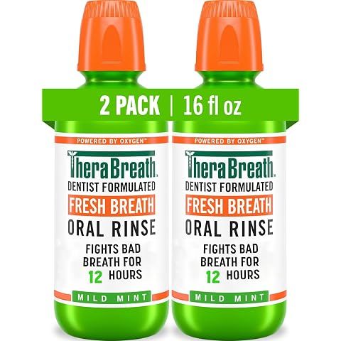 TheraBreath Fresh Breath Mouthwash, Mild Mint Flavor, Alcohol-Free, 16 Fl Oz (2-Pac...