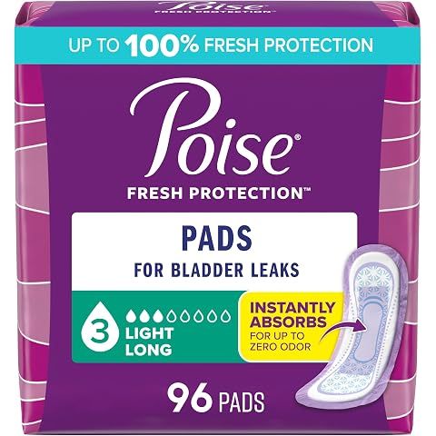 Poise Incontinence Pads for Women, 3 Drop, Long, 96 ct