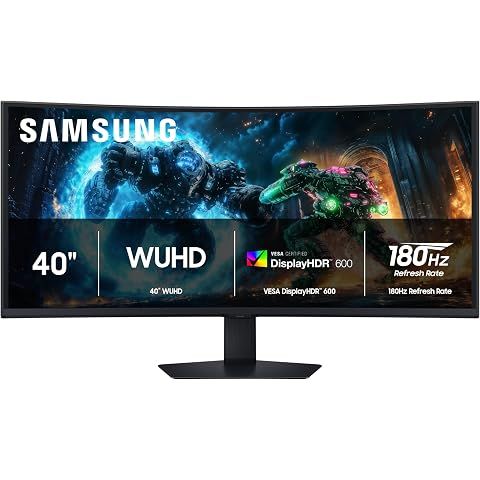 Samsung 40” Odyssey G7 (G75F) WUHD Resolution, 180Hz, Curved Gaming Monitor, 1ms Re...