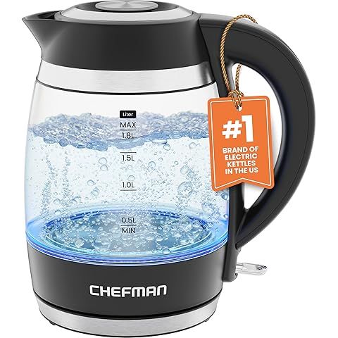 Chefman Electric Kettle, 1.8L 1500W, Hot Water Boiler, Removable Lid for Easy Clean...