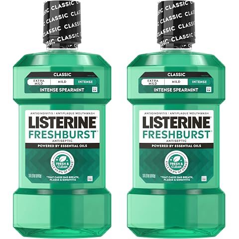 Listerine Freshburst Antiseptic Mouthwash, ADA Accepted Oral Rinse Kills 99.9% of Bad Breath Germs, Fights Plaque & Gingivitis, 24h Germ Protection, Spearmint, Adult Convenience Pack 2 x 1 L Bottles