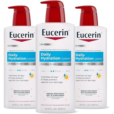 Eucerin Daily Hydration Lotion SPF 15, Multipack, 3 x 16.9 FL OZ | Body Moisturizer...