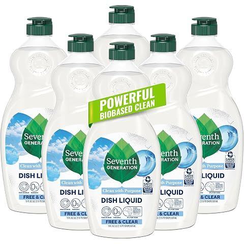 Seventh Generation Free & Clear Dish Soap, 19 oz, Pack of 6 | Cuts grease with a sa...