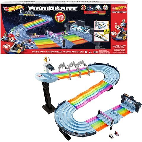 Hot Wheels Mario Kart Rainbow Road Raceway 8-Foot Track Set with Lights & Sounds & ...