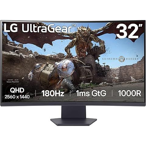 LG 32GS60QC-B Ultragear 32-inch Curved Gaming Monitor QHD (2560x1440) 180Hz 1ms 100...