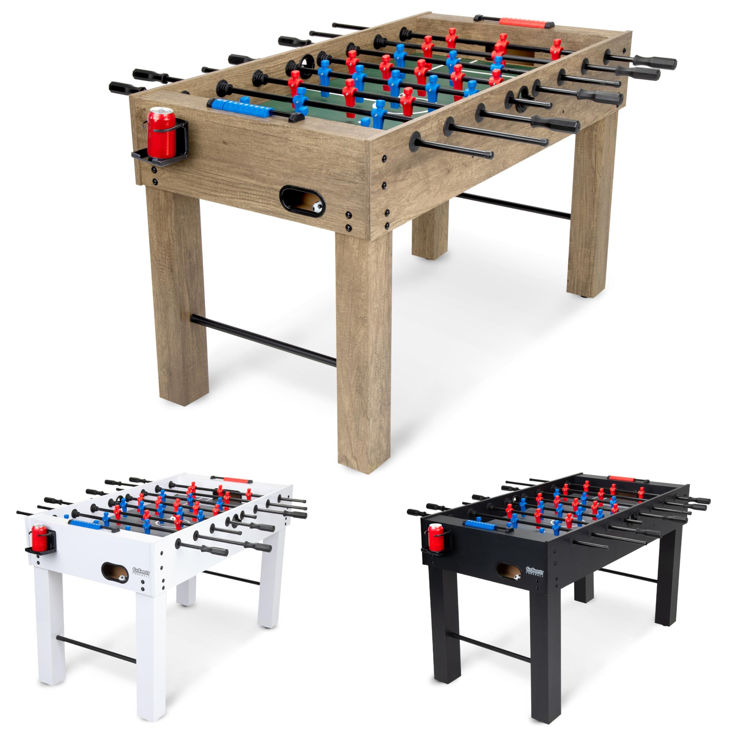 GoSports 54 Inch Full Size Foosball Table - Includes 4 Balls and 2 Cup Holders – Black, Oak, or White Oak 54 Inch