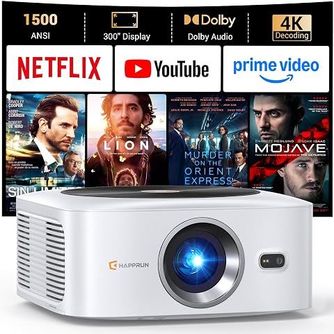 HAPPRUN Outdoor Smart Projector 4K Decoding, Built-in Apps, 30W Dolby Audio | 4K De...