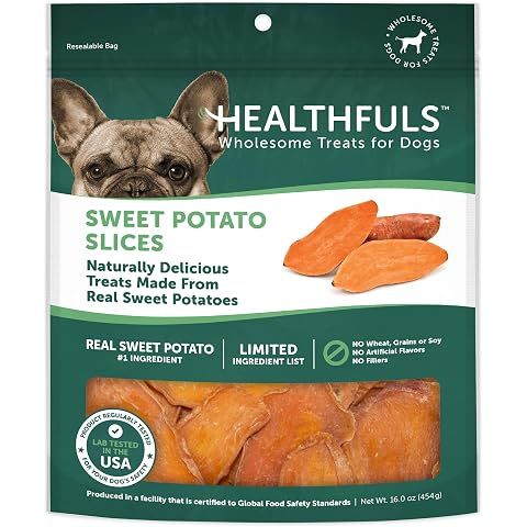 HEALTHFULS Real Dried Sweet Potato Slices, Grain Free Dog Treats, 16 oz | Real Drie...