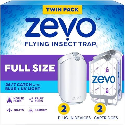 Zevo Flying Insect Trap for Fruit Flies & Gnats, 2 Plug-in Bases, 2 Refills | Catch...