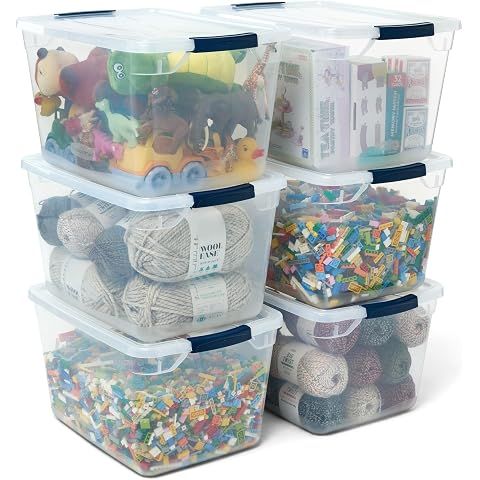 Rubbermaid Cleverstore Clear 32 Qt, 6 Pack Stackable Plastic Storage Bins with Lids...