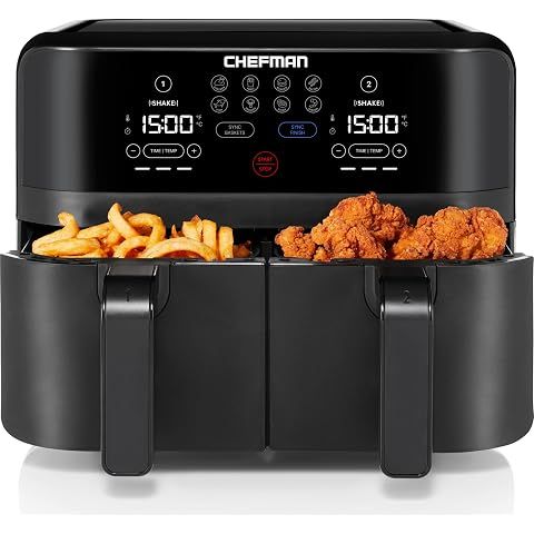 Chefman TurboFry Touch Dual Air Fryer, Maximize The Healthiest Meals With Double Ba...
