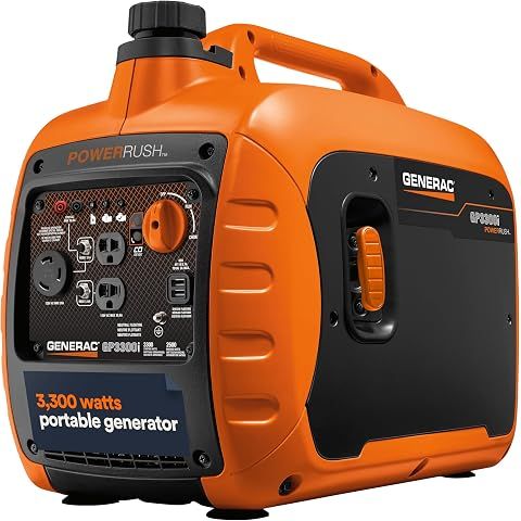 Generac 3,300-Watt Gas Powered Portable Inverter Generator - Lightweight and Compac...