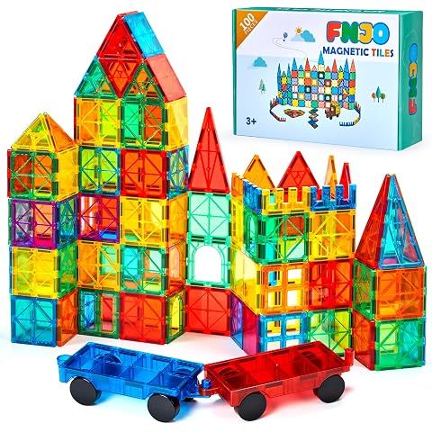 FNJO Magnetic Tiles, 100PCS Building Blocks, Magnets Building Set, STEM Construction Stacking Toy Gift for Kids 3+ Boys and Girls Daycare Centers Kindergarden
