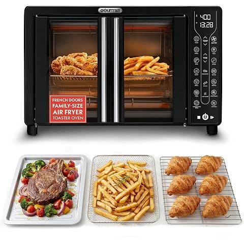 Gourmia French Door Air Fryer Toaster Oven – 6-Slice Capacity, FryForce 360°, Digit...