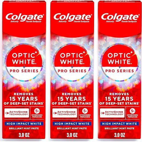 Colgate Optic White Pro Series High Impact White, 3 Pack, Teeth Whitening Toothpast...
