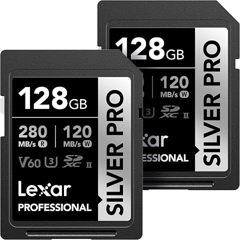 Lexar 128GB (2-PK) Professional Silver PRO SD Card, UHS-II, C10, U3, V60, Full HD, ...