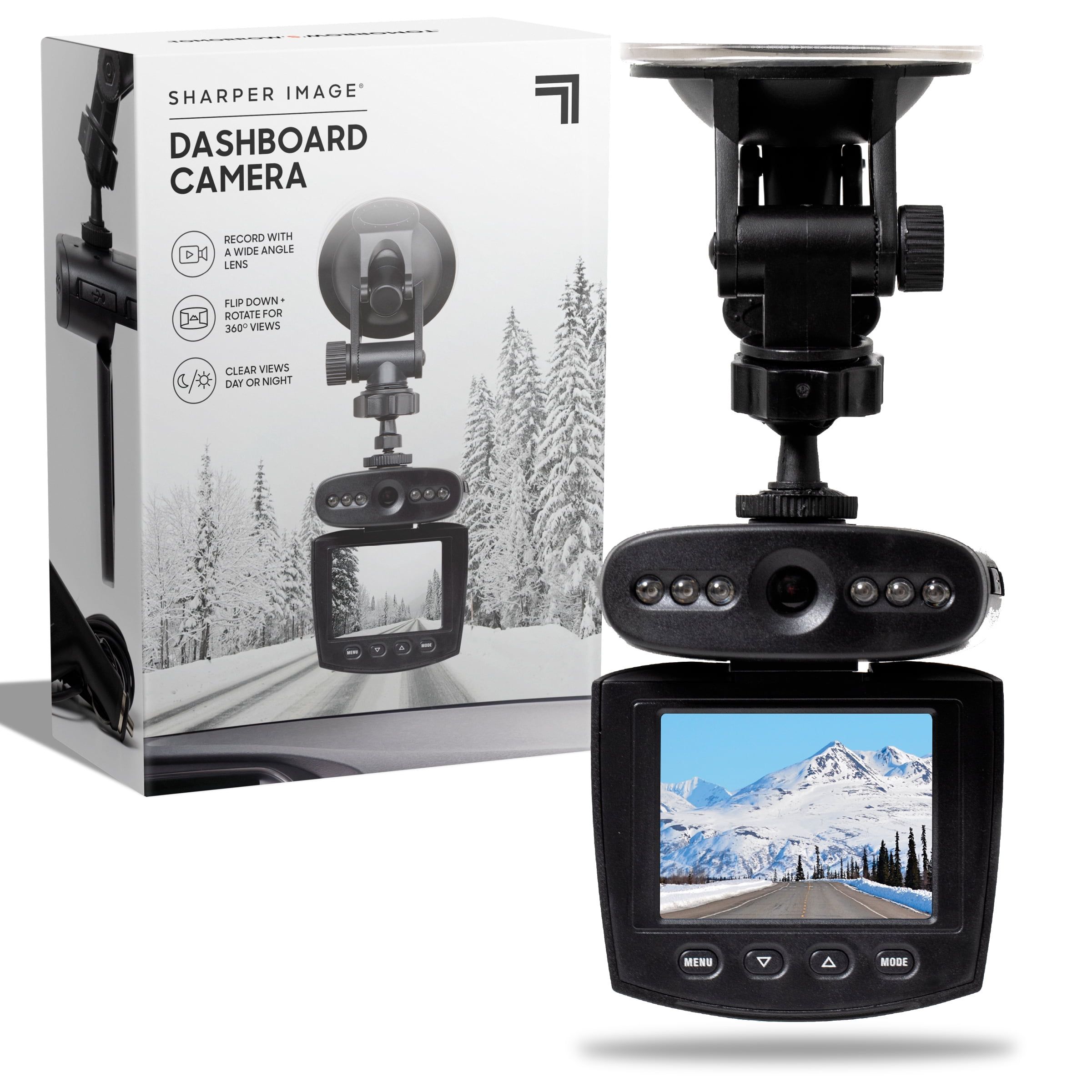 SHARPER IMAGE 720P Dashboard Camera Monitor, 270 Degree Pivoting Screen, Wide Angle Lens, 2.4â color LCD Screen, 1 Touch, Audio, Video DVR, Night Vision LED Recorder, 32gb SD Card (not included)