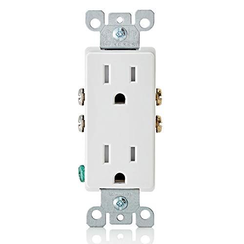 Leviton T5325-W 15 Amp 125 Volt, Tamper Resistant, Decora Duplex Receptacle, Straight Blade, Grounding, 1-Pack, White