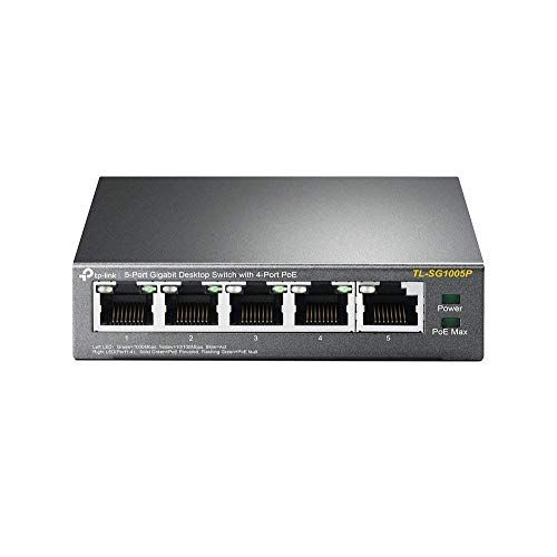 TP-Link 5 Port Gigabit PoE Switch | 4 Port PoE 56W | 802.3af Compliant | Shielded Ports | Traffic Optimization | Plug and Play | Sturdy Metal (TL-SG1005P)